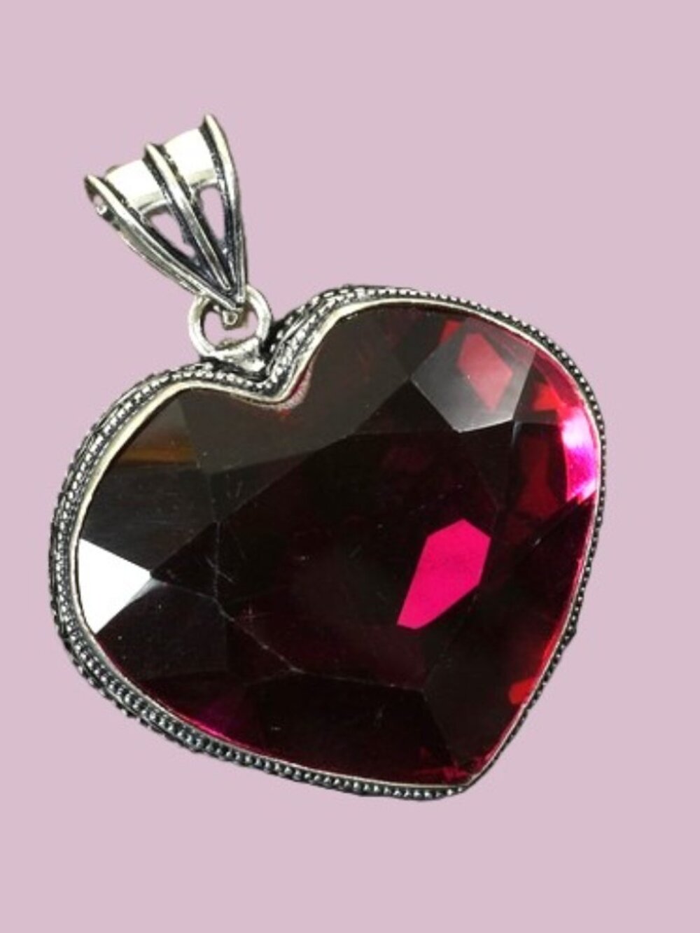 Rubellite Tourmaline Gemstone Sterling Silver Heart Pendant